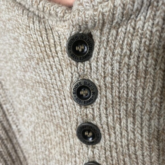 Vintage Eddie Bauer Cotton Knit Sweater Mens L Oatmeal 1/4 Button USA Preppy Fal - Picture 4 of 7
